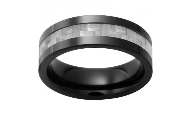 Black Diamond Ceramic Pipe Cut Band with a 4mm Silver Carbon Fiber Inlay