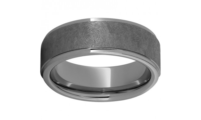 Rugged Tungsten  8mm Flat Grooved Edge Band with Sentinel Finish