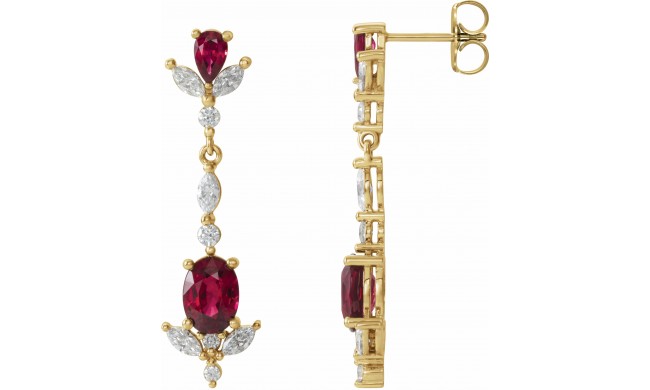 14K Yellow Ruby & 3/4 CTW Diamond Dangle Earrings