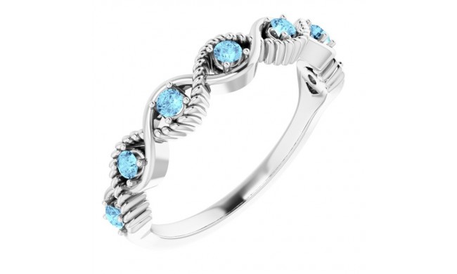 14K White Aquamarine Stackable Ring