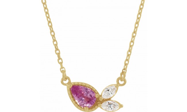 14K Yellow Pink Sapphire & 1/6 CTW Diamond 16 Necklace