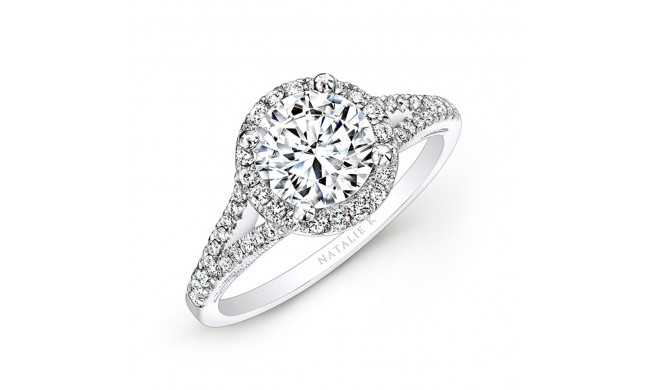 18k White Gold Split Shank Prong Halo White Diamond Engagement Ring