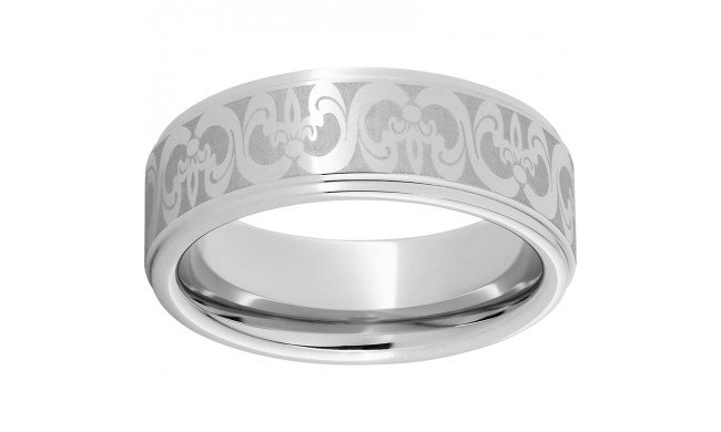 Serinium Flat Grooved Edge Band with Fleur De Lis Laser Engraving
