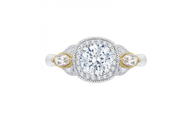 Shah Luxury 14K Tow-Tone Gold Round Diamond Halo Engagement Ring (Semi-Mount)