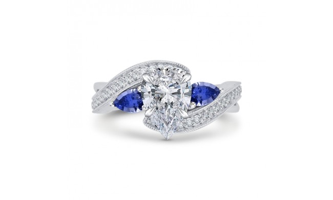 Shah Luxury 14K White Gold Pear Diamond Engagement Ring with Sapphire (Semi-Mount)