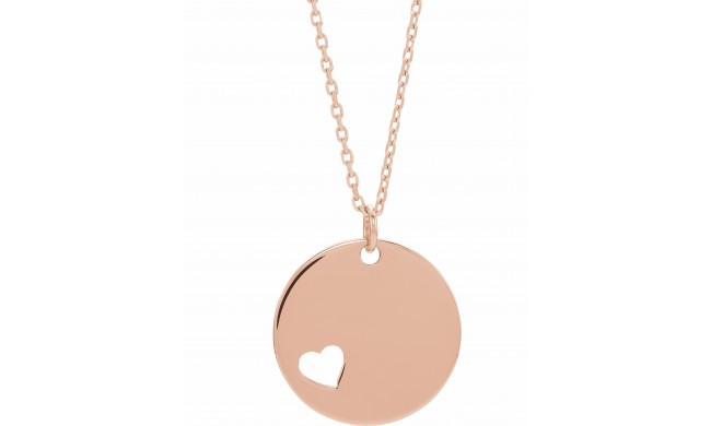 14K Rose Pierced Heart Disc 16-18 Necklace