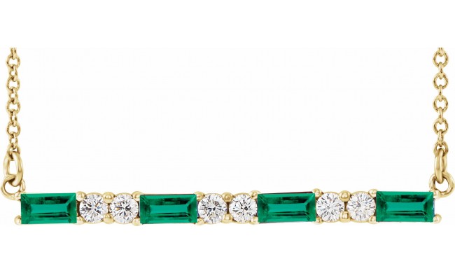 14K Yellow Emerald & 1/5 CTW Diamond Bar 16-18 Necklace