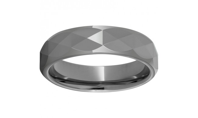 Rugged Tungsten  6mm Domed Band with Triangle Facets and Polished Finish