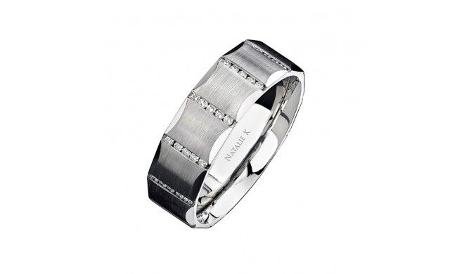 14k White Gold Channel Round Diamond Men's Band