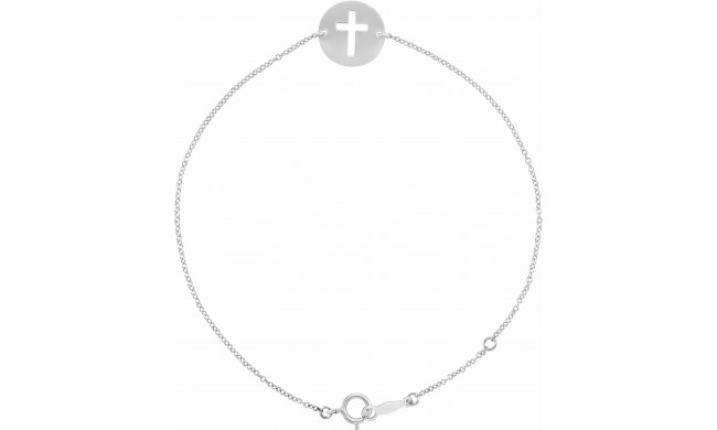 14K White Pierced Cross Disc 7-8 Bracelet