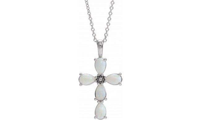 14K White Cabochon White Opal Cross 16-18 Necklace