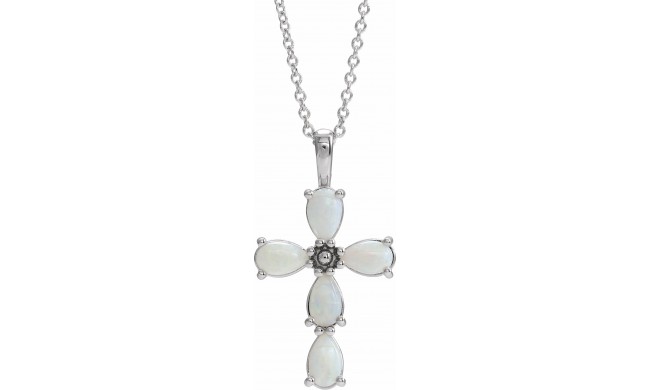 14K White Cabochon White Opal Cross 16-18 Necklace