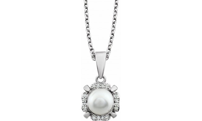 14K White Freshwater Cultured Pearl & .05 CTW Diamond 18 Necklace
