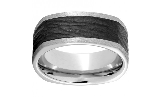 Serinium Square Band with Bark Finish Black CeramicInlay and Stone Finish Edges