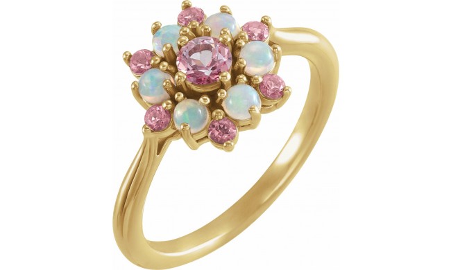 14K Yellow Pink Tourmaline & Ethiopian Opal Floral-Inspired Ring