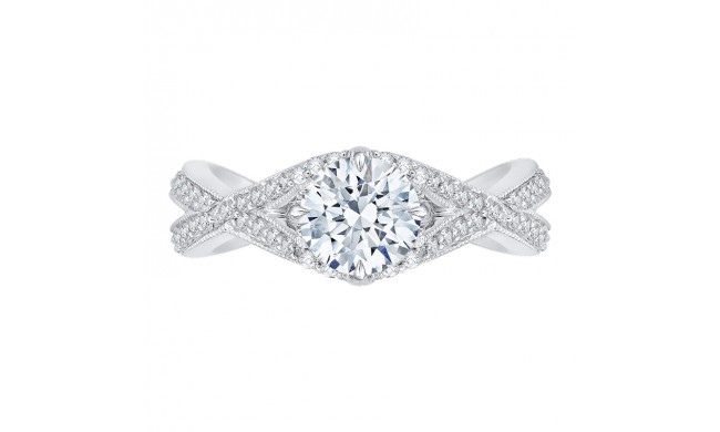 Shah Luxury 14K White Gold Split Shank Round Diamond Engagement Ring (Semi-Mount)