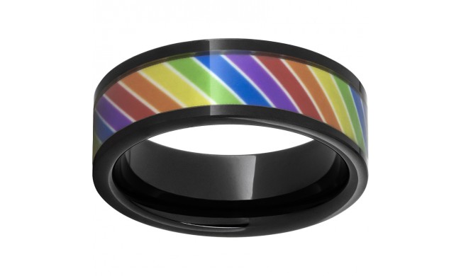 Black Diamond Ceramic Pipe Cut Band with Rainbow Inlay