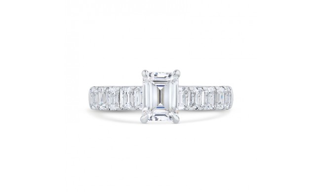 Shah Luxury 14K White Gold Emerald Cut Solitaire Plus Diamond Engagement Ring (Semi-Mount)