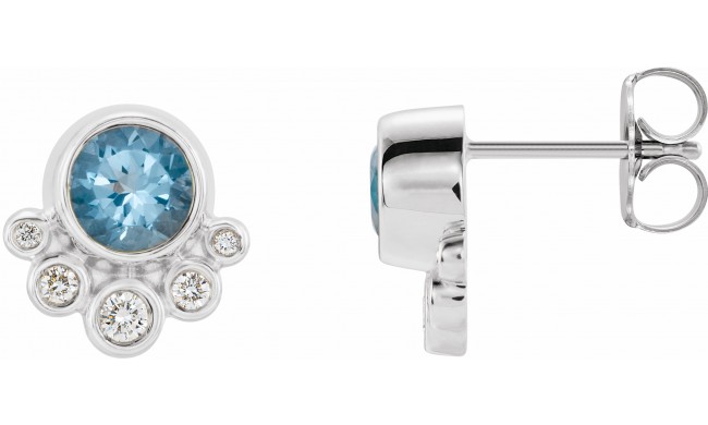 14K White Aquamarine & 1/8 CTW Diamond Earrings