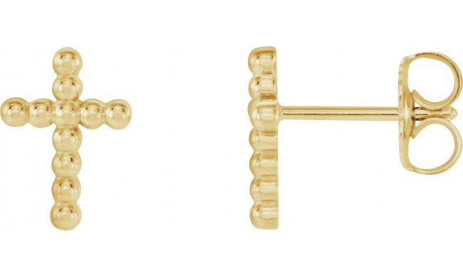 14K Yellow Beaded Cross Earrings