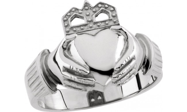 14K White 15x11 mm Claddagh Ring