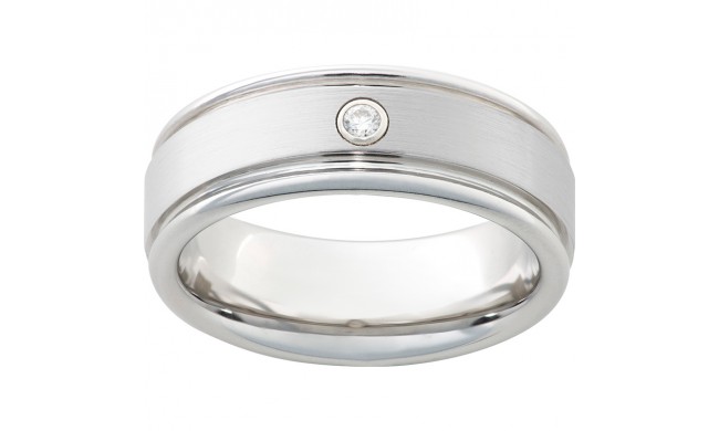Serinium Rounded Edge Band with One .06 Brilliant Round Diamond with a Satin Finish