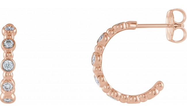 14K Rose 3/8 CTW Diamond Beaded Hoop Earrings