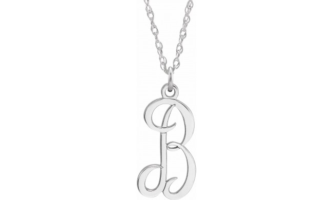 14K White Script Initial B 16-18 Necklace