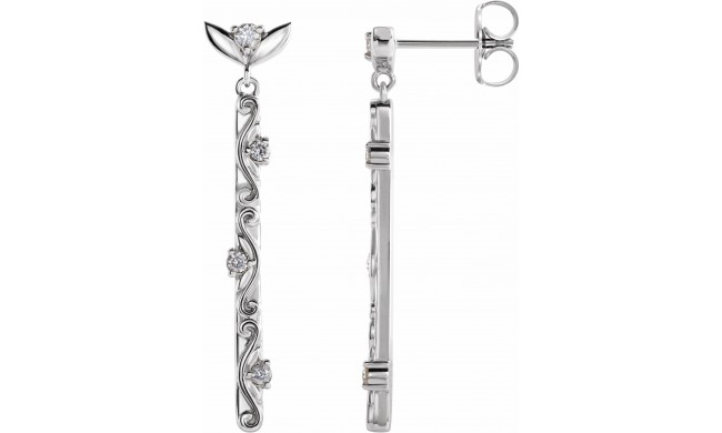 14K White 1/8 CTW Diamond Vintage-Inspired Dangle Earrings