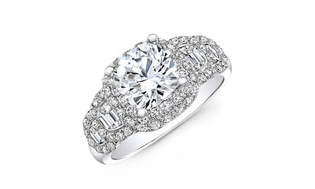 18k White Gold Diamond Half Moon Baguette Diamond Ribbon Engagement Ring