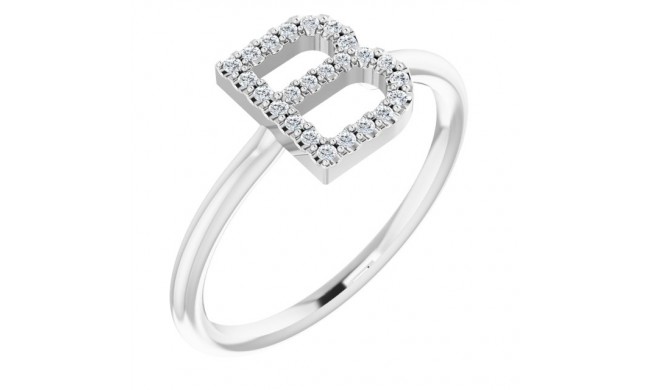 14K White 1/8 CTW Diamond Initial B Ring