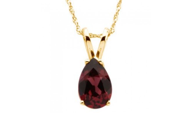 14K Yellow 8x5 mm Pear Rhodolite Garnet Solitaire 18 Necklace