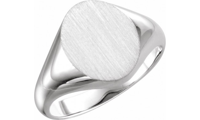 14K White 11x9.5 mm Oval Signet Ring