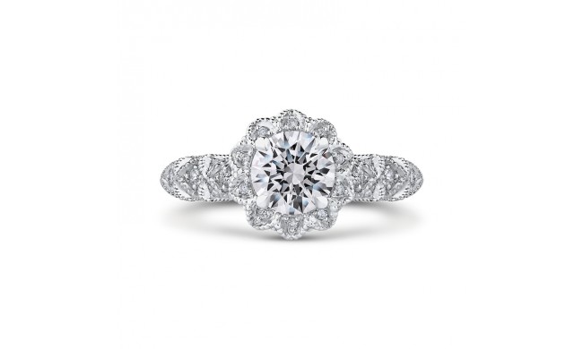 Shah Luxury 14K White Gold Round Cut Diamond Flower Halo Engagement Ring (Semi-Mount)