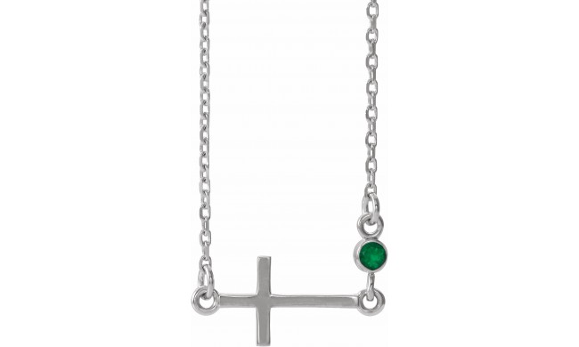 14K White Emerald Sideways Cross 16-18 Necklace