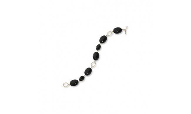 14K Yellow Gold Onyx Oval Twist Lentil Bracelet