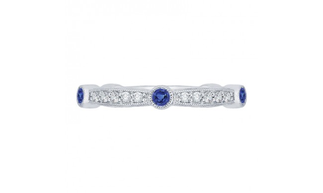 Shah Luxury 14K White Gold Round Diamond Wedding Band with Sapphire