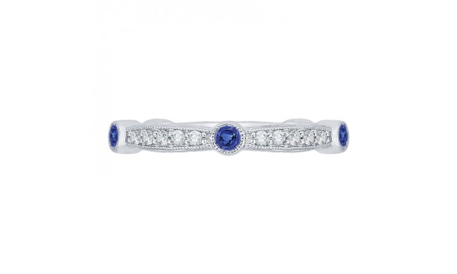 Shah Luxury 14K White Gold Round Diamond Wedding Band with Sapphire