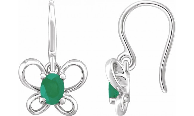 14K White 4x3 mm Oval May Youth Butterfly Birthstone Earrings