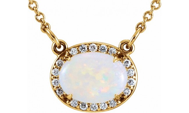 14K Yellow Opal & .07 CTW Diamond Halo-Style 16 1/2 Necklace