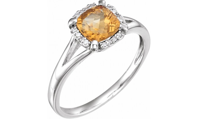 14K White Citrine & .05 CTW Diamond Ring