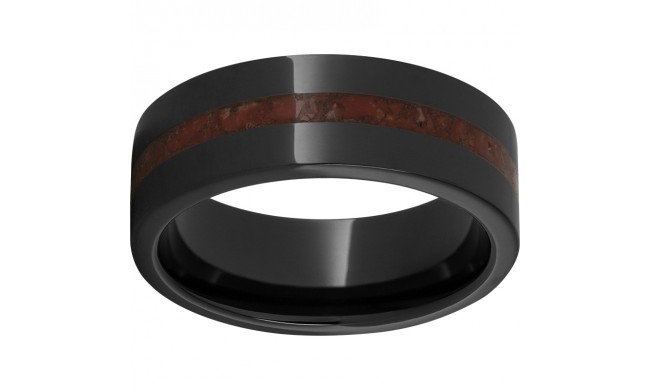 Black Diamond Ceramic Pipe Cut Band with 2mm Coral Inlay