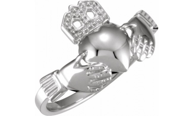 14K White 12x14 mm Ladies Claddagh Ring