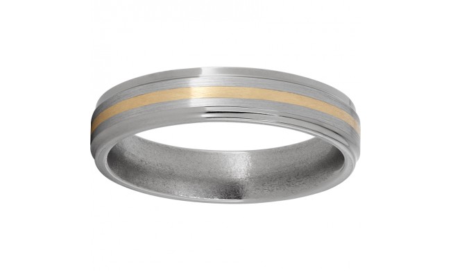Titanium Flat Band with Grooved Edges, a 1mm 14K Yellow Gold Inlay and Satin Finish