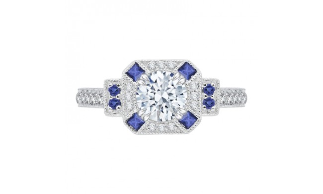 Shah Luxury 14K Two-Tone Gold Round Diamond and Sapphire Engagement Ring (Semi-Mount)