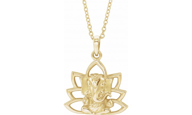 14K Yellow Ganesha 16-18 Necklace