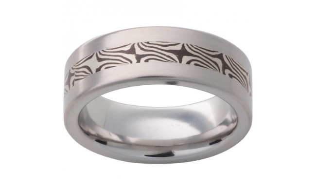 Serinium Pipe Cut Band with Sterling Silver Mokume Gane Shakudo Inlay