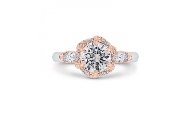 Shah Luxury 14K Two-Tone Gold Round Diamond Engagement Ring with Milgrain (Semi-Mount)
