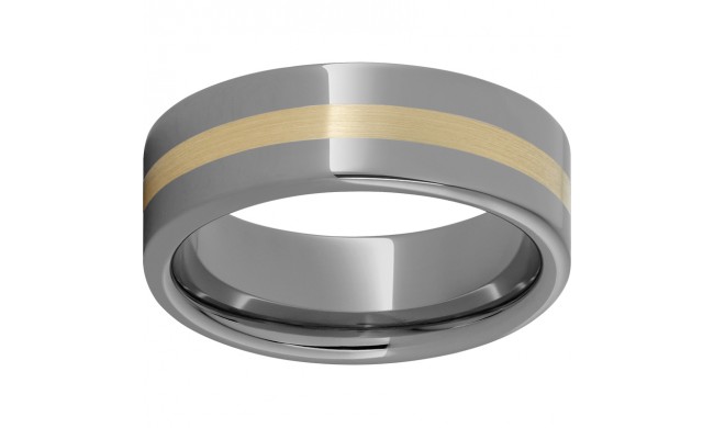 Rugged Tungsten  8mm Pipe Cut Band with a 2mm 14K Yellow Gold Inlay