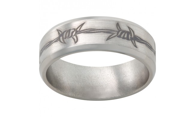 Titanium Beveled Edge Band with Barbwire Laser Engraving